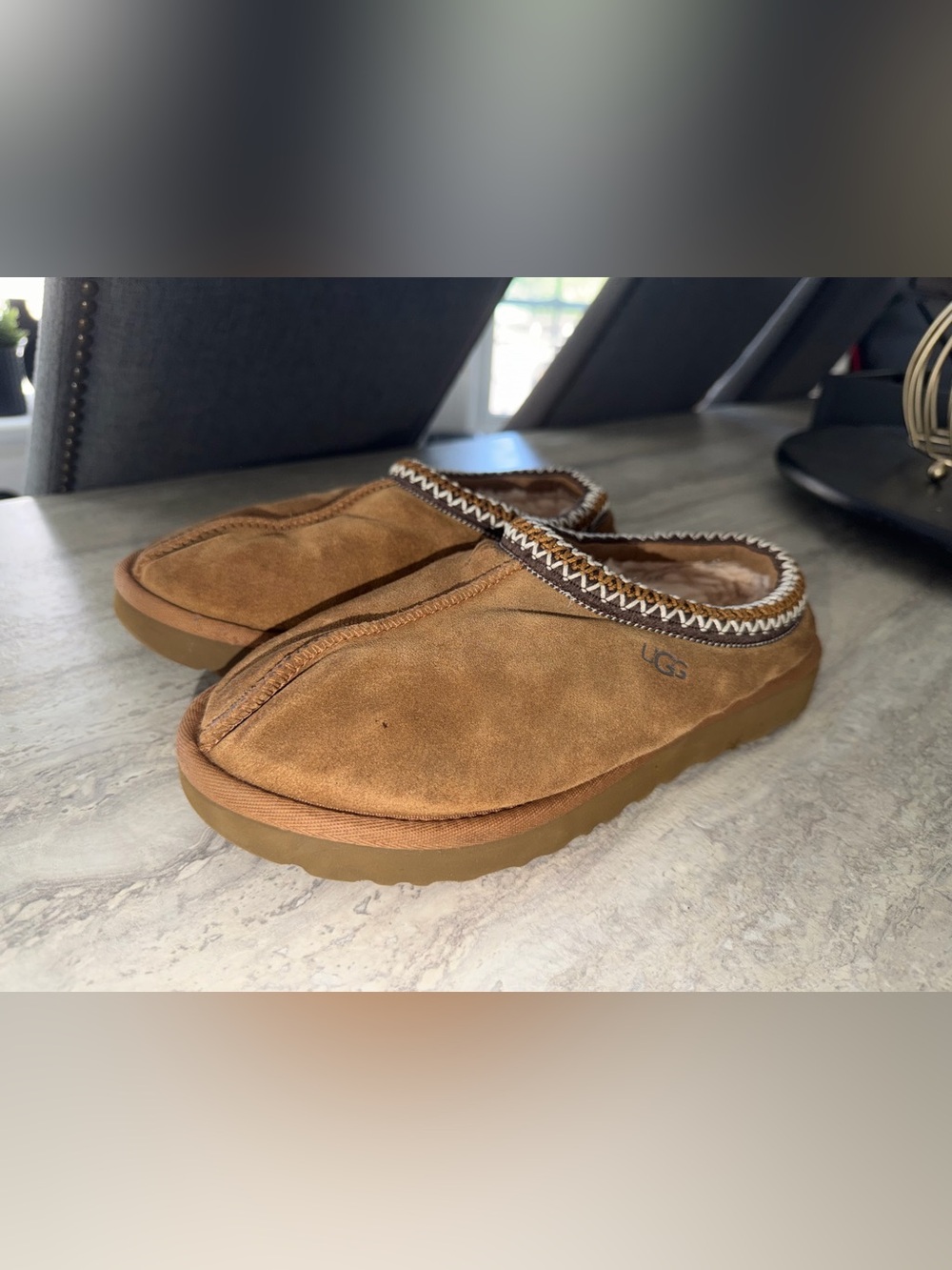 UGG Chestnut Suede Cozy Slip-On Mule with Shearling Trim